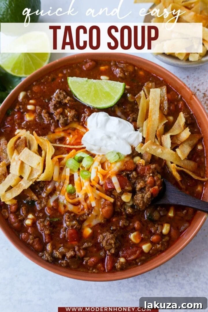 A large pot of simmering Taco Soup