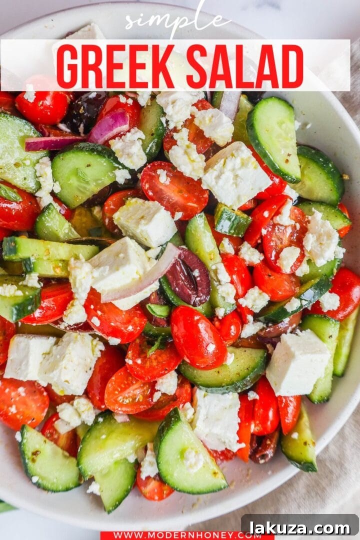 Beautifully arranged Greek Salad, ready to be served as a refreshing main or side dish.