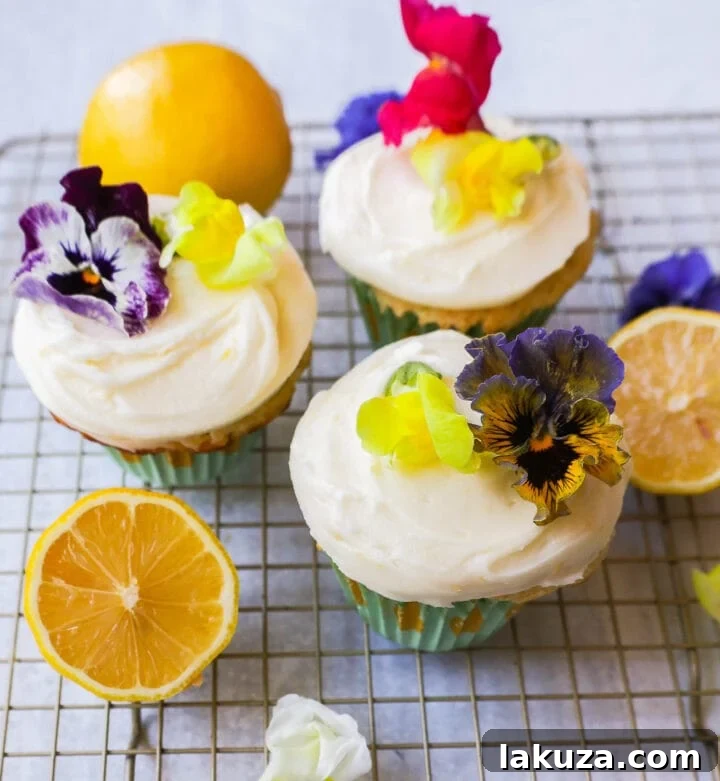 Bright Lemon Cupcake Bliss 4 A collection of freshly baked and frosted lemon cupcakes, showcasing their beautiful presentation and inviting texture.