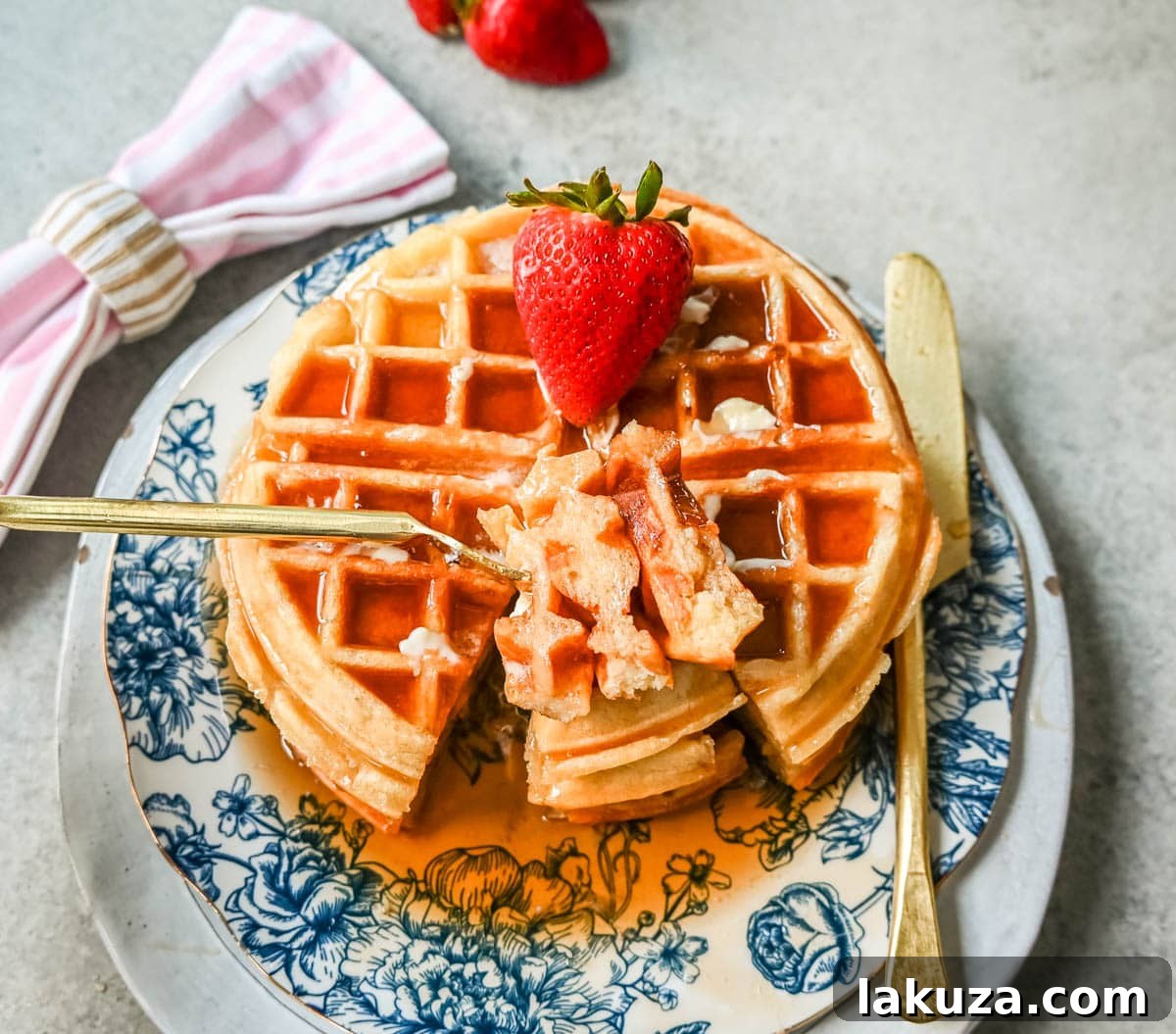 Buttermilk waffles cooking to golden perfection in a waffle iron.