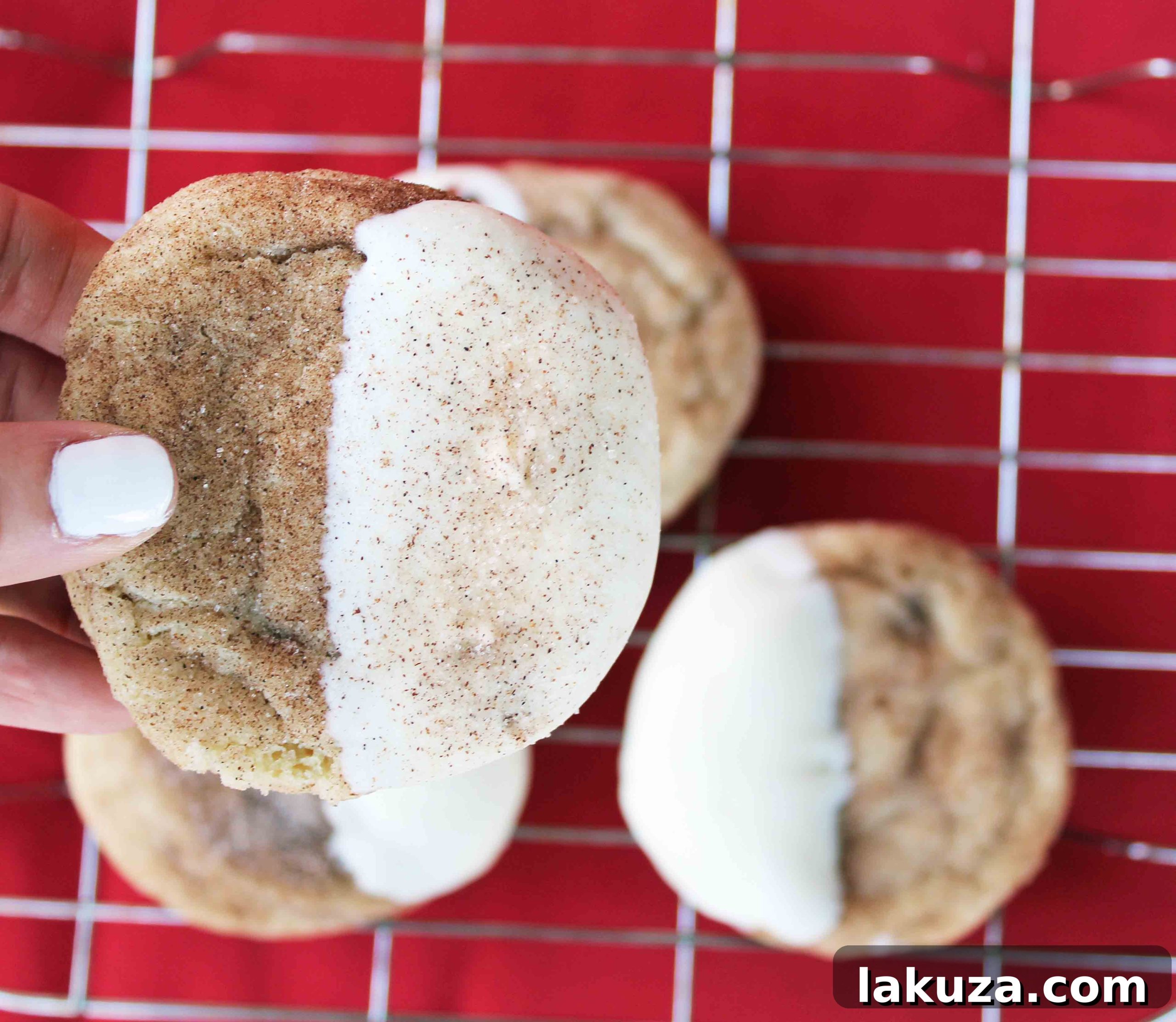 Tray of Freshly Baked White Chocolate Dipped Snickerdoodles