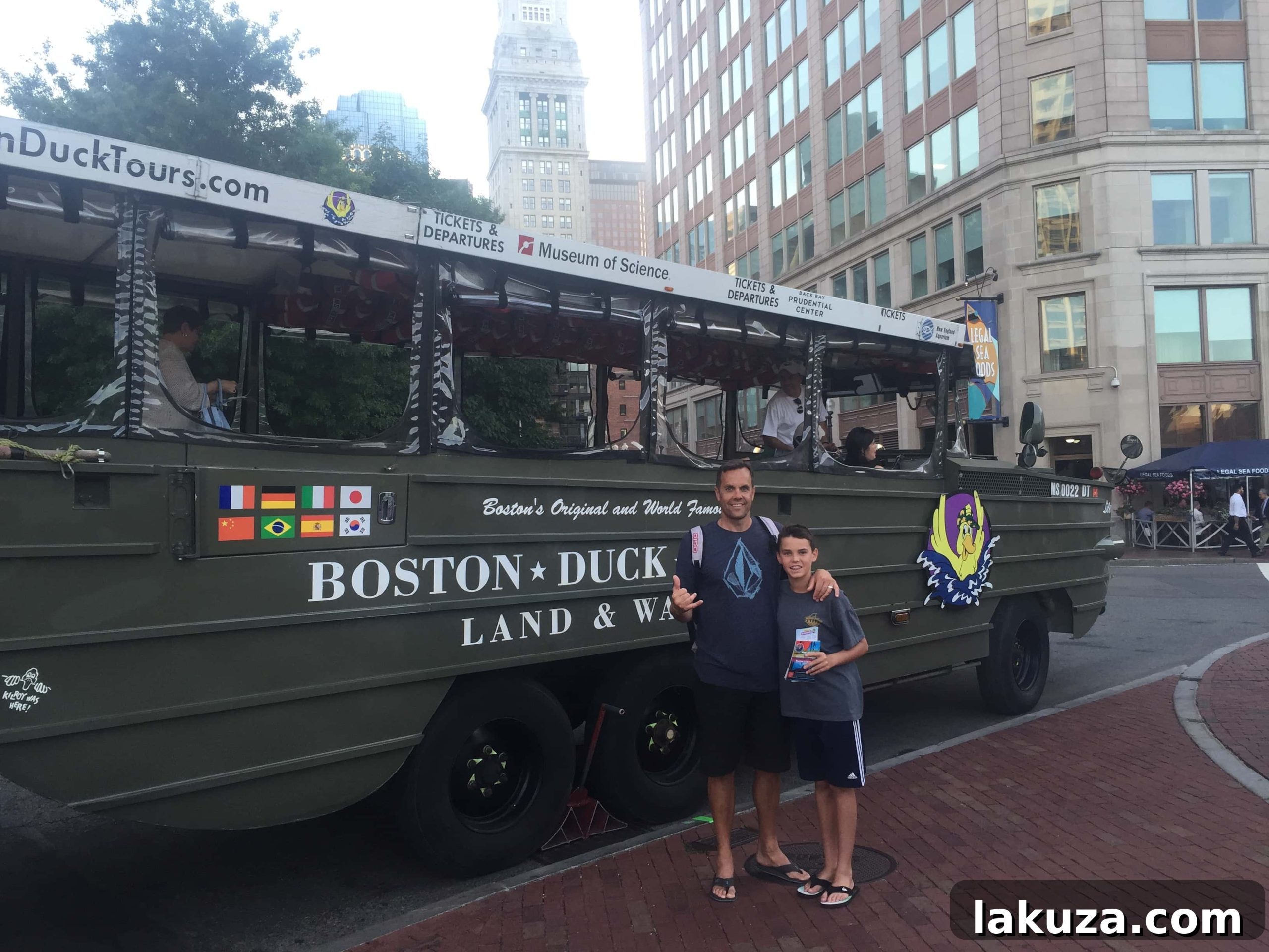 Explore Boston's Flavors and Unforgettable Sights 13 A unique Boston Duck Tour vehicle cruising through the city streets