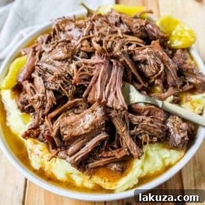 Tender, flavorful, melt-in-your-mouth Mississippi Pot Roast, slow cooked with five simple ingredients.