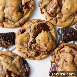The ultimate browned butter toffee chocolate chip cookies, featuring soft, chewy centers, crisp edges, and a rich blend of chocolate and toffee.