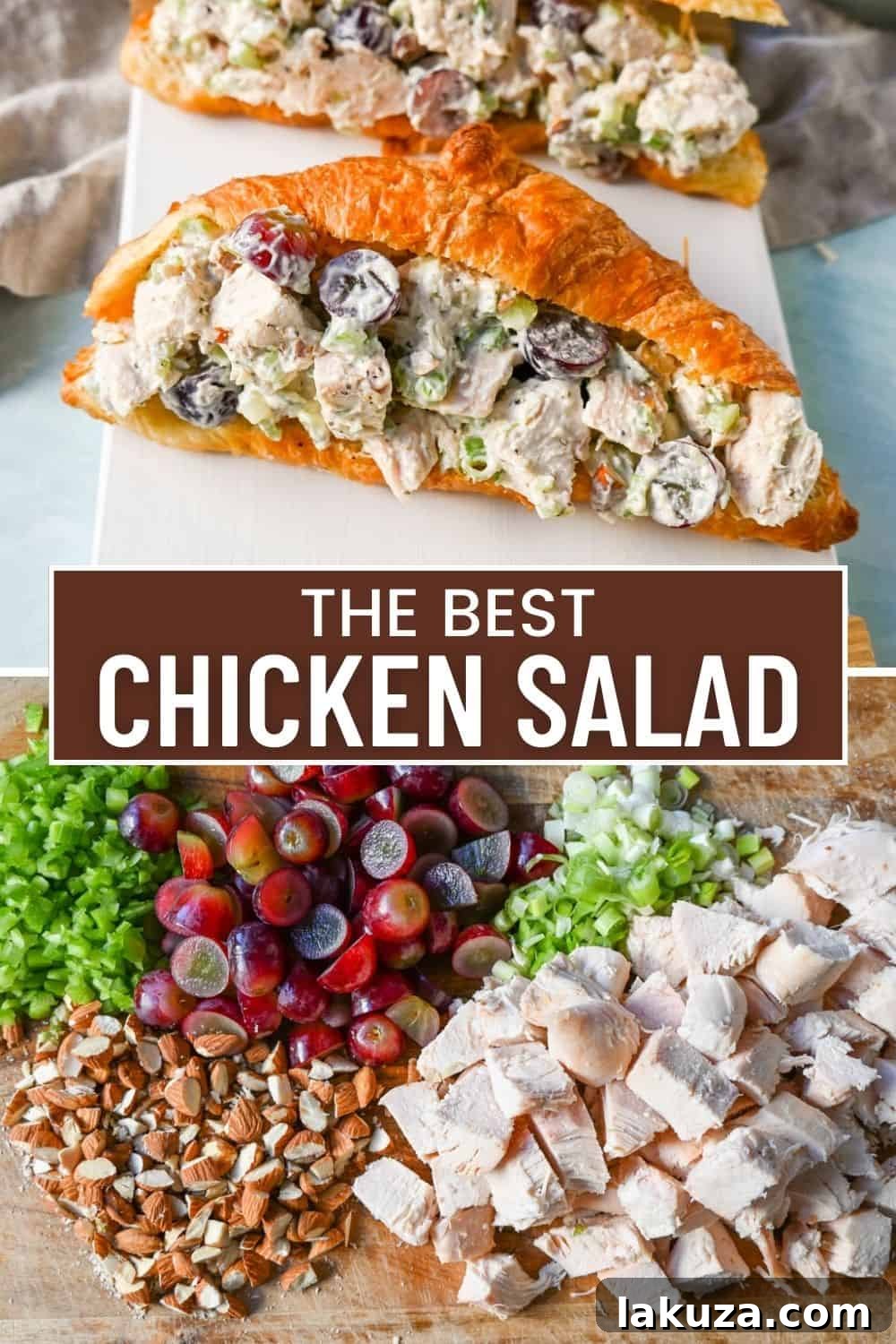 Ultimate Chicken Salad 6 Creamy Homemade Chicken Salad made with tender chicken, crunchy celery, green onion, sweet grapes, and crunchy almonds in a mayonnaise dressing. This is a classic chicken salad recipe that everyone loves and is perfect for a quick lunch or potluck.