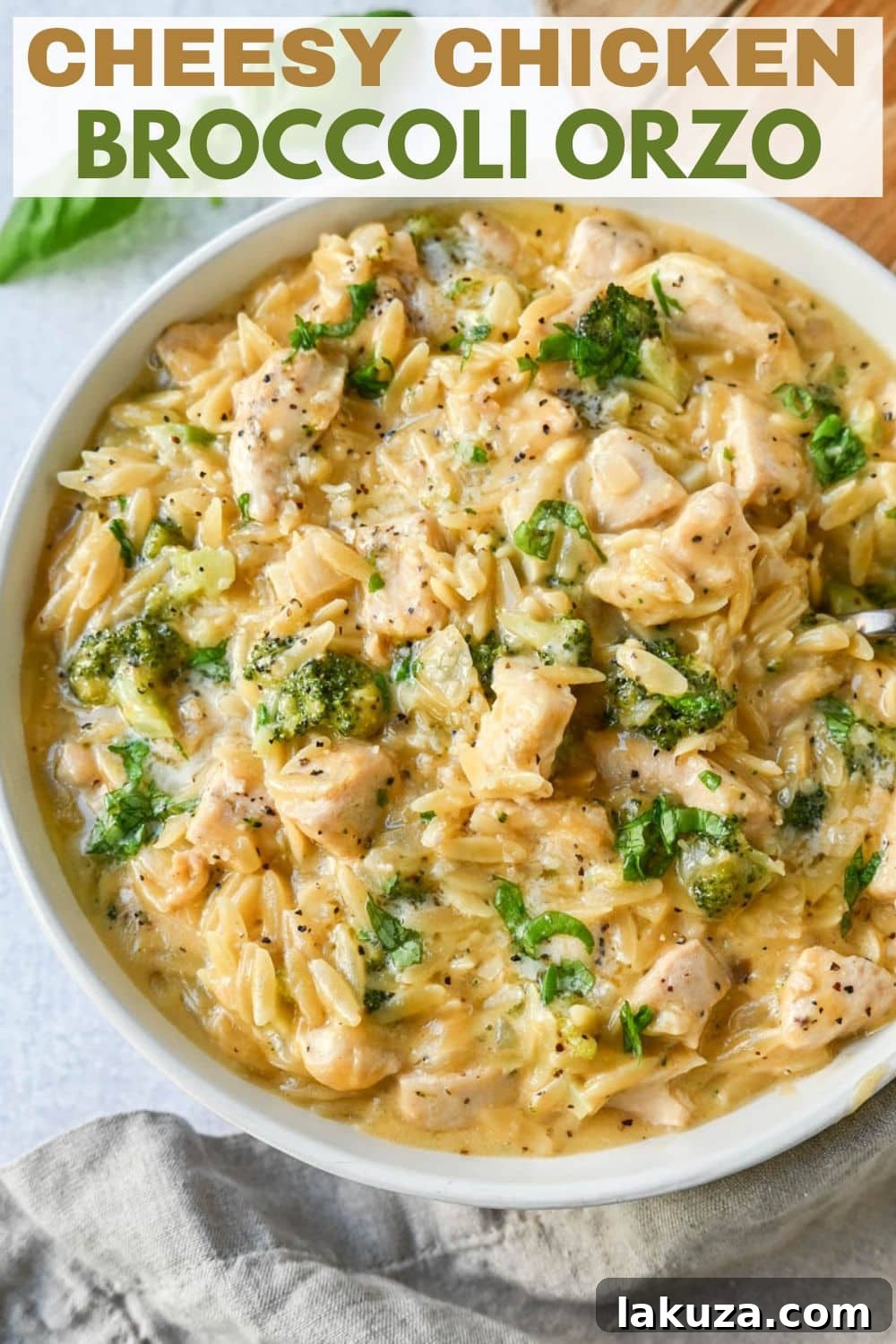 Creamy Chicken and Broccoli Orzo Bake 5 Creamy Chicken Broccoli Orzo made with sauteed chicken, fresh broccoli, orzo pasta in a cheesy sauce. This easy Cheesy Chicken Broccoli Orzo Skillet 30-minute meal is creamy and delicious!