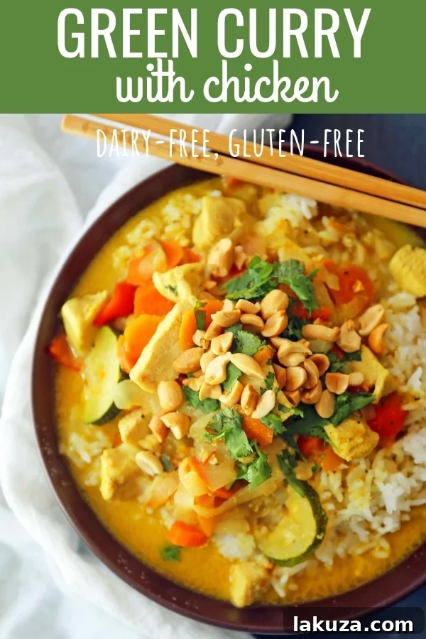 Golden Thai Chicken Curry Bowls 9 Thai Green Chicken Curry with Chicken and Veggies. A healthy, gluten-free, and dairy-free curry recipe. Chicken Curry with Vegetables in a Coconut Broth. Pin this delicious and quick meal for later!