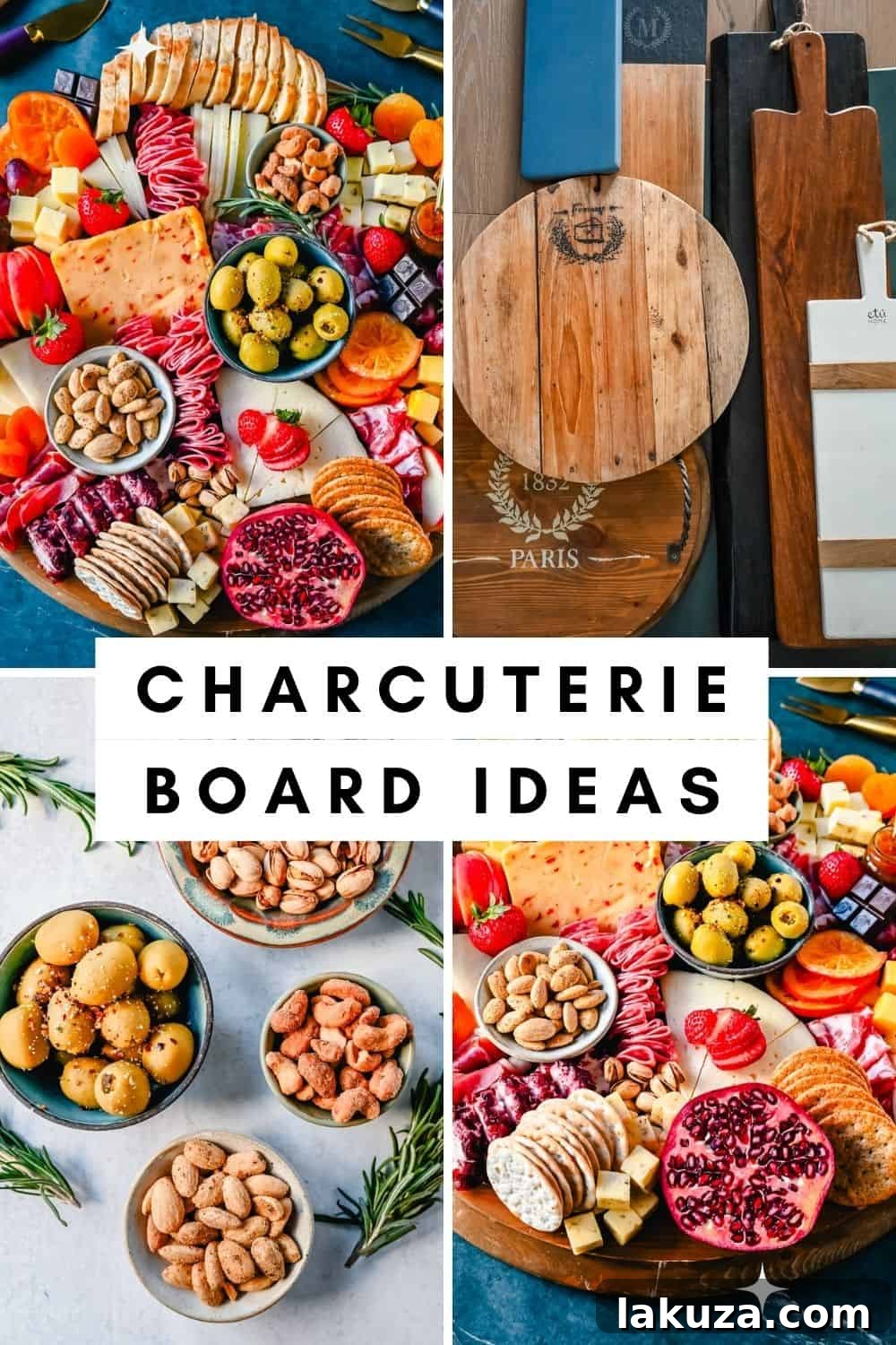 Creating a Showstopping Charcuterie Board 20 A close-up of a rustic wooden charcuterie board displaying an artistic arrangement of various cheeses, folded cured meats, grapes, nuts, and crackers, emphasizing natural textures and colors.