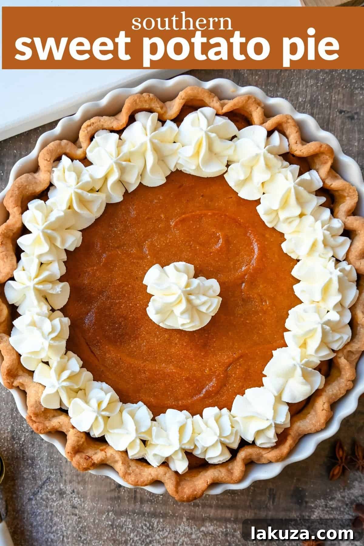 A close-up of the Southern Sweet Potato Pie, highlighting its inviting color and smooth texture, ready for a slice.
