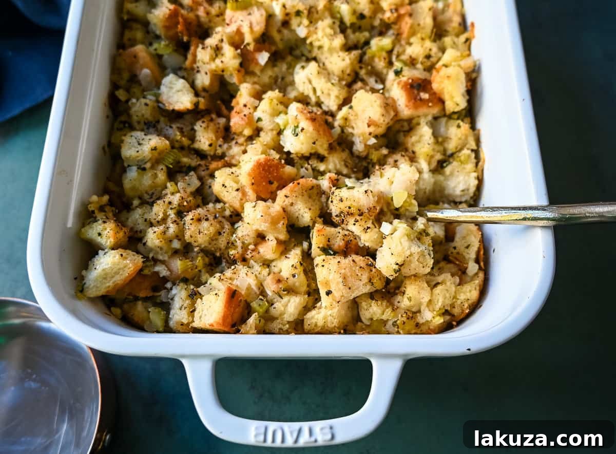Classic Butter Herb Stuffing. How to make a foolproof, perfect, classic stuffing recipe with simple ingredients. This easy stuffing recipe is always a hit at Thanksgiving!
