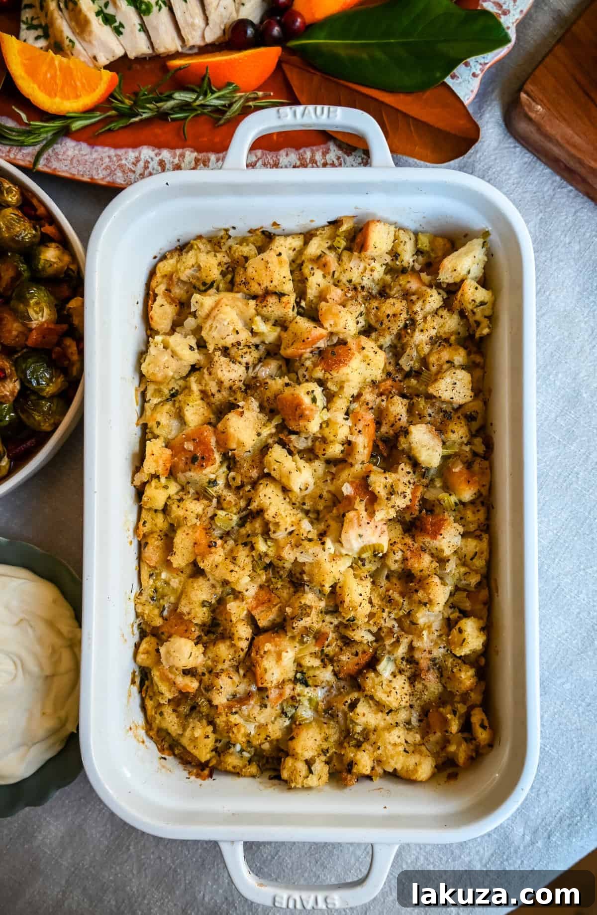 Classic Butter Herb Stuffing. How to make a foolproof, perfect, classic stuffing recipe with simple ingredients. This easy stuffing recipe is always a hit at Thanksgiving!