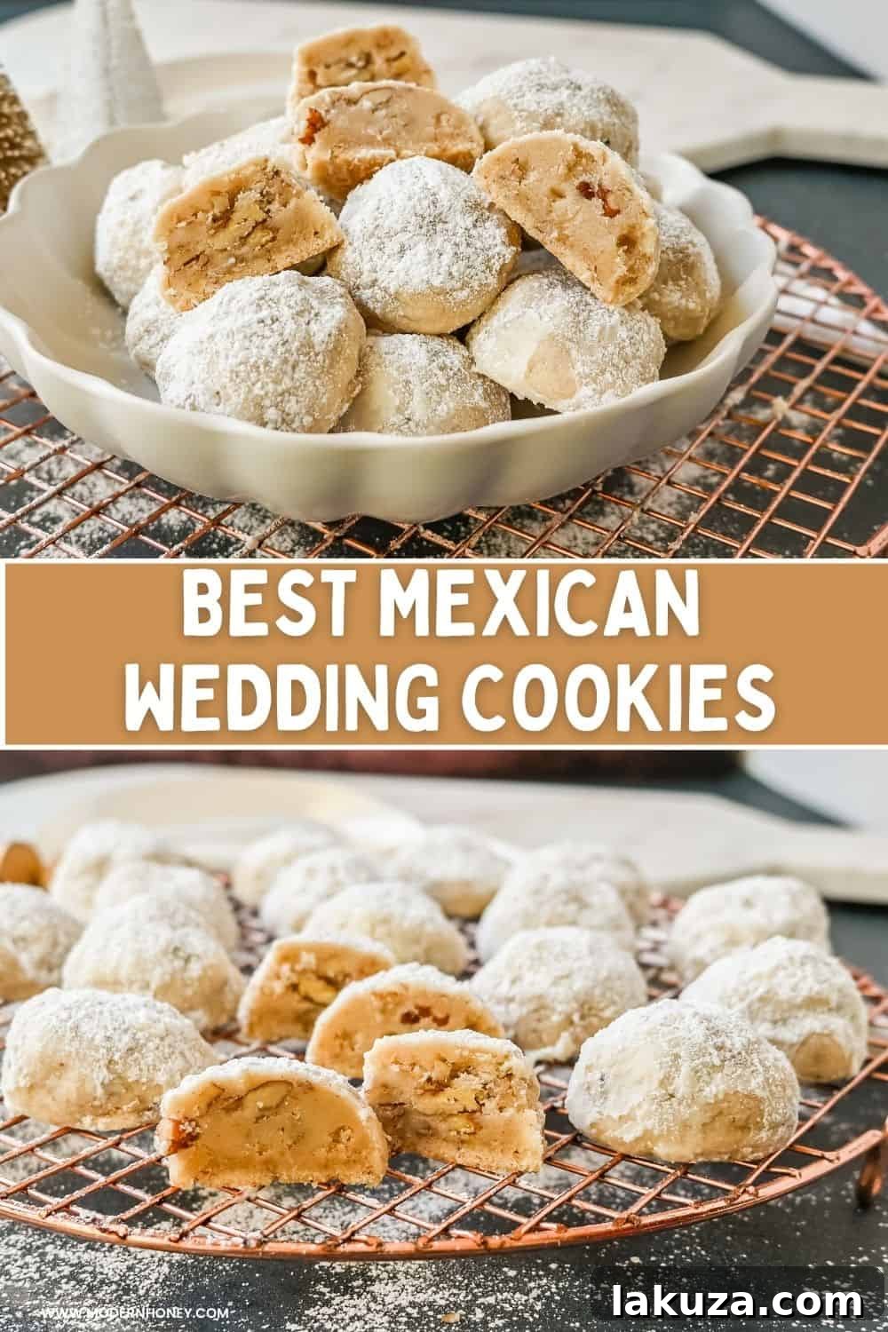 Elegant Pecan Snowball Cookies 8 Plate of finished Mexican Wedding Cookies (Snowball Cookies) with a dusting of powdered sugar, a perfect festive Christmas cookie.