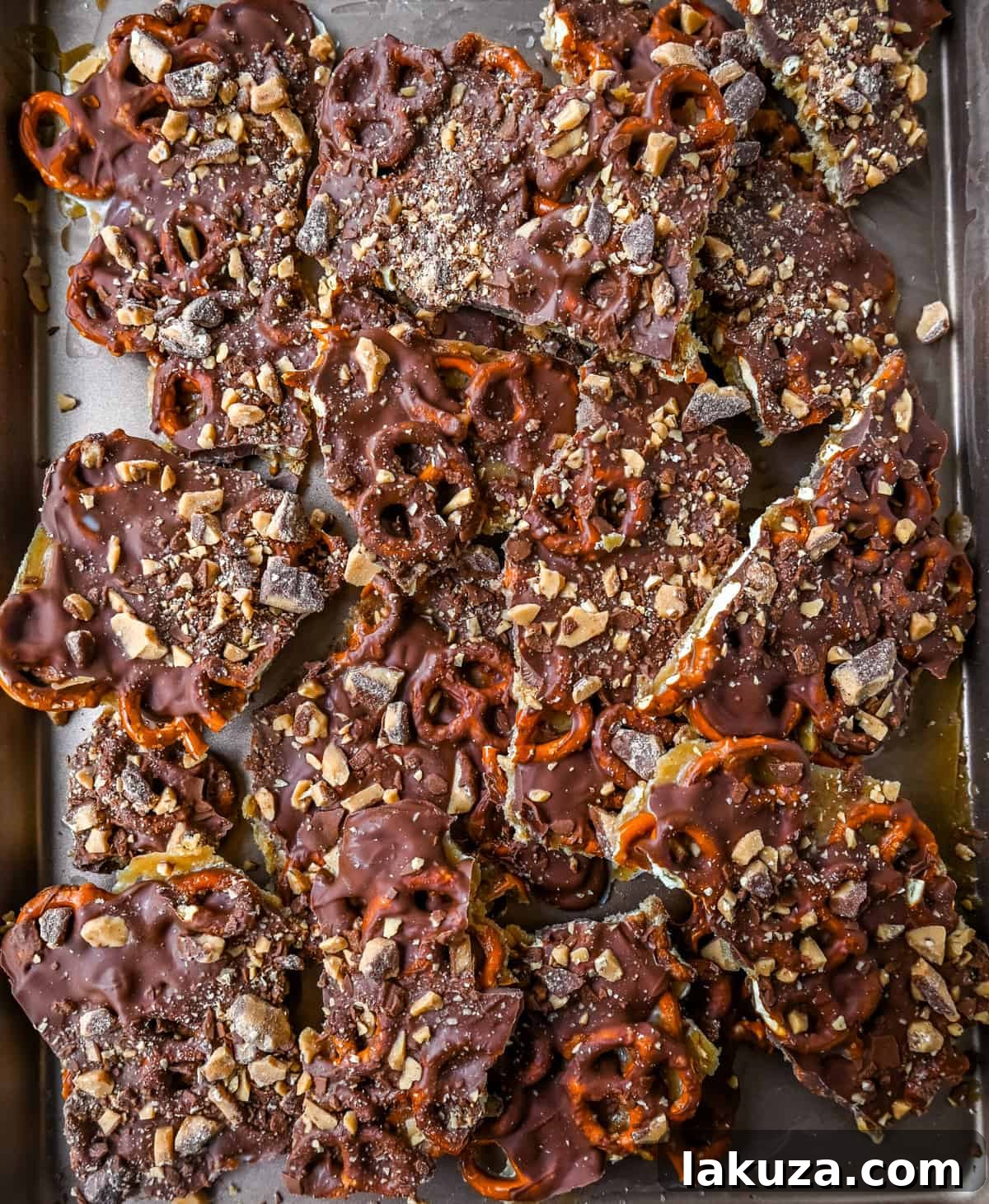 Assorted pieces of Toffee Pretzel Christmas Crack ready for serving or gifting, showcasing its tempting layers.