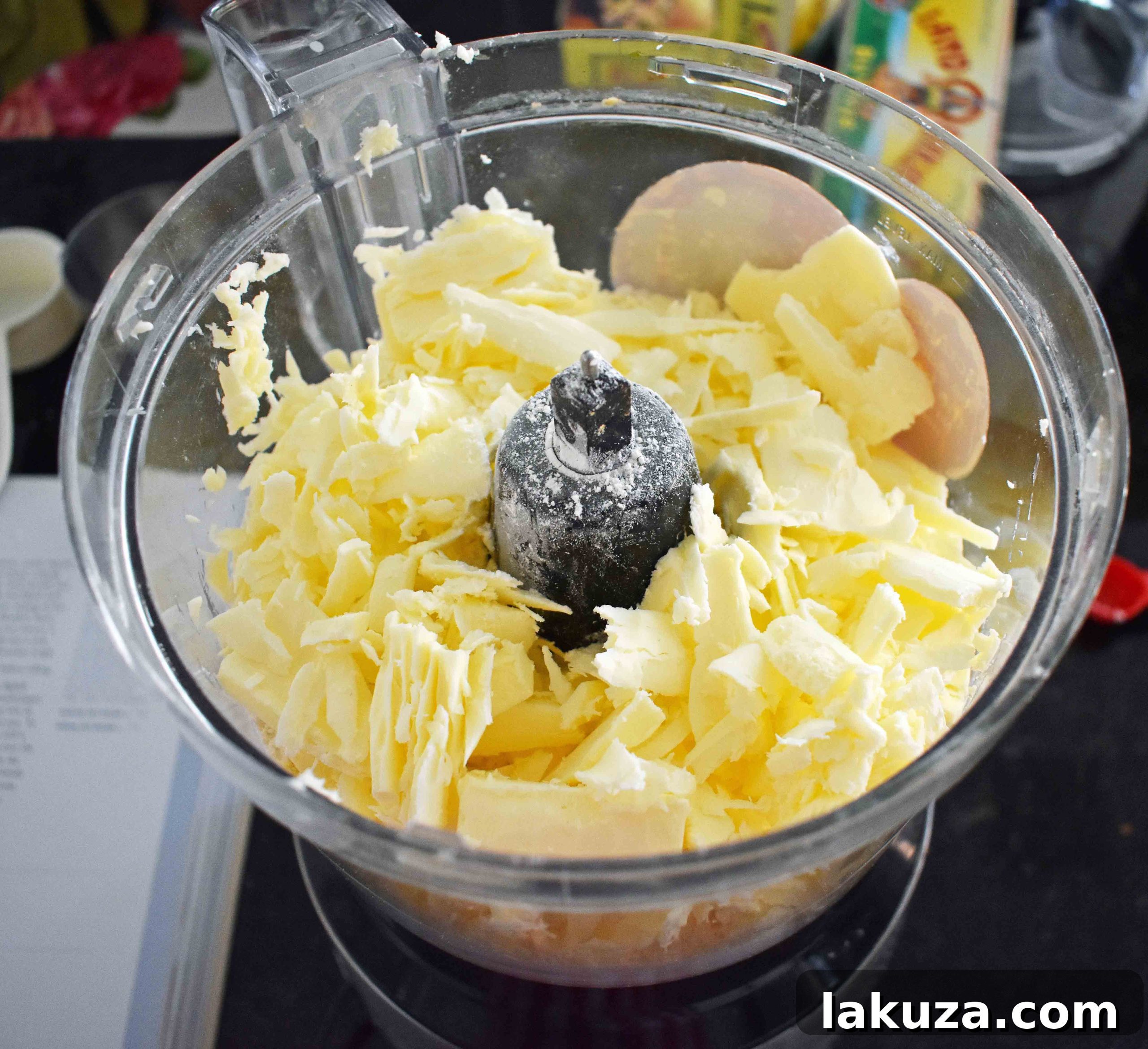 Small pieces of cold butter mixed with flour for pie crust