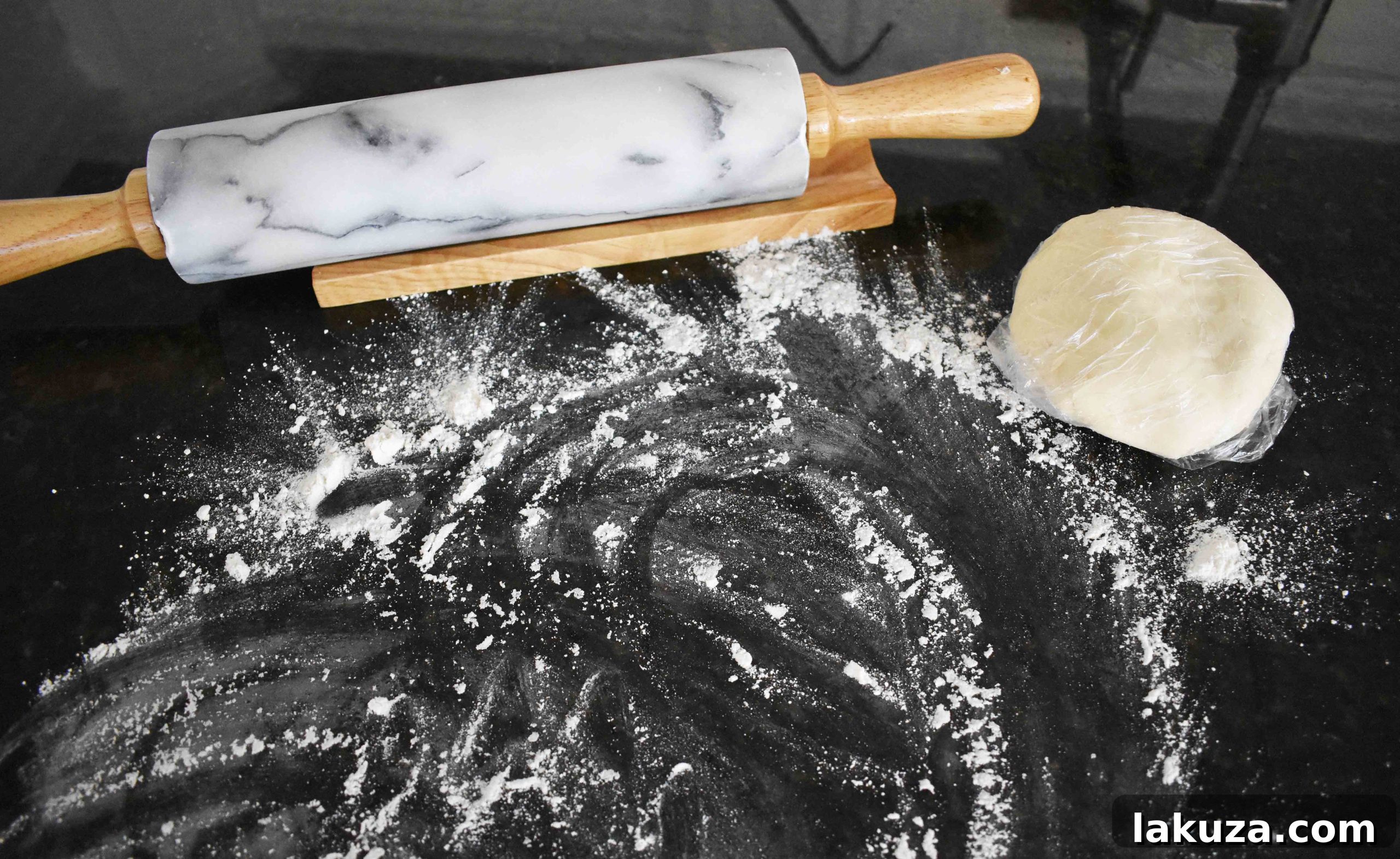 Food processor combining butter and flour for pie dough