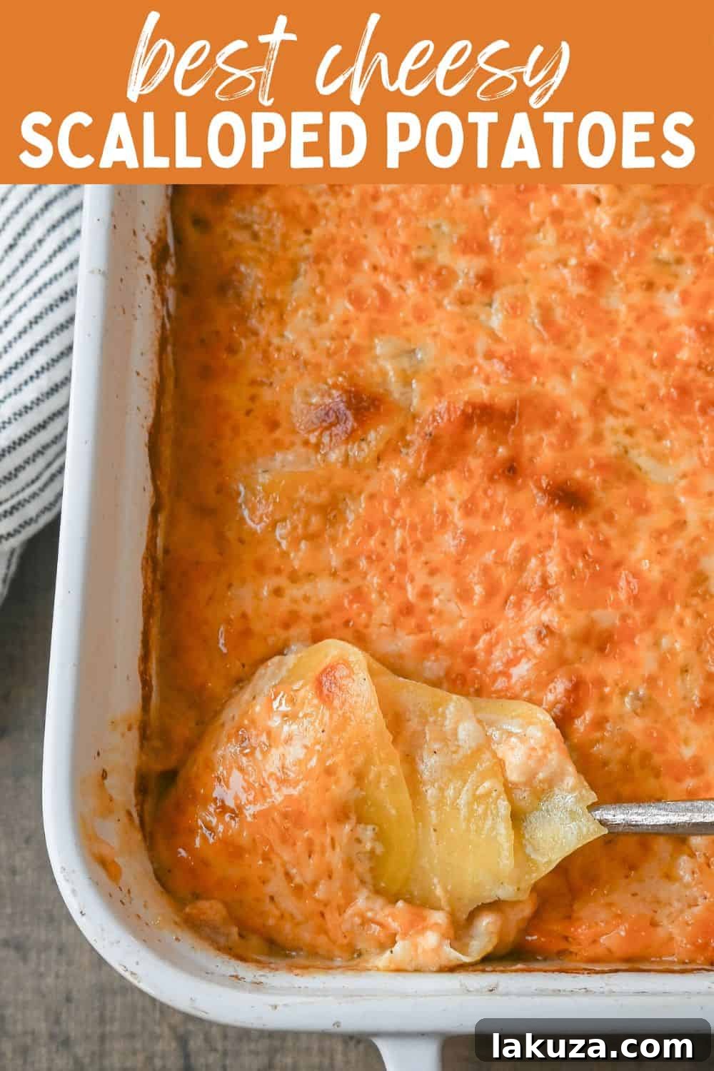 A mouthwatering close-up of cheesy scalloped potatoes, golden brown, bubbling hot, and ready to be served as the ultimate side dish.