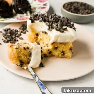 Cannoli Sheet Cake. A light and fluffy yellow chocolate chip cake topped with a sweet ricotta cream topping and mini chocolate chips. All of the flavor of a cannoli in a delicious cake.
