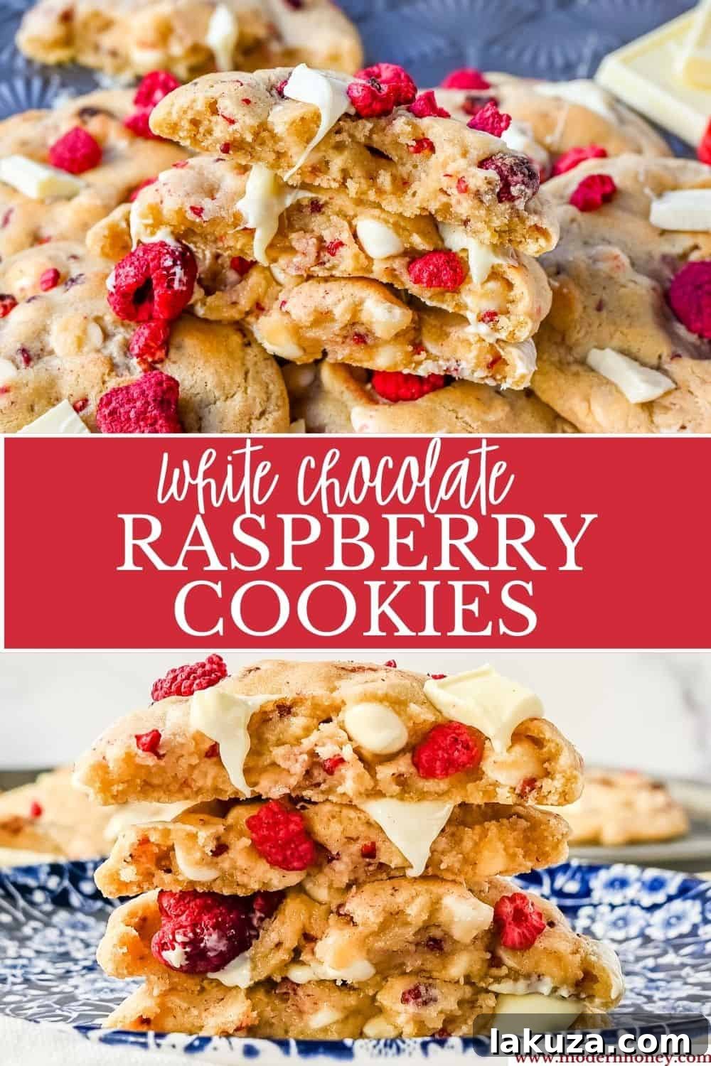 A beautifully presented stack of white chocolate raspberry cookies on a textured surface, highlighting their homemade charm.