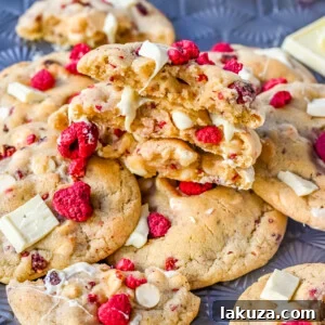 Soft and chewy white chocolate raspberry cookies made with freeze-dried raspberries and creamy white chocolate.