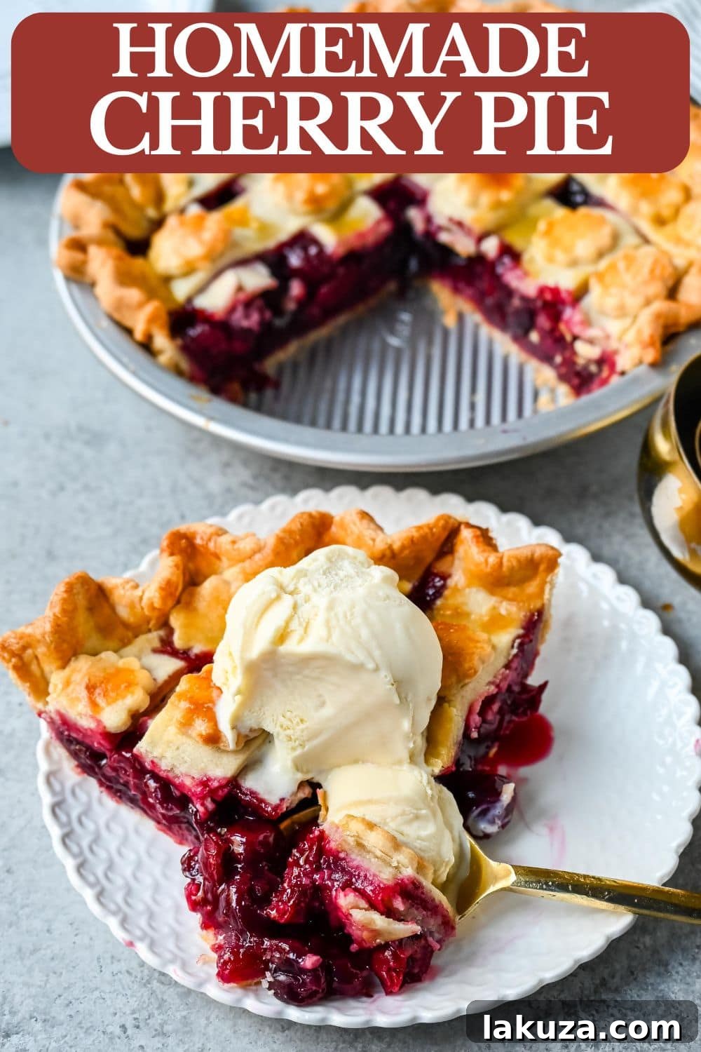 Homemade cherry pie is bursting with sweet-tart cherries nestled in a flaky, golden crust and topped with vanilla bean ice cream. I am sharing tips and tricks for making sweet cherry pie at home.