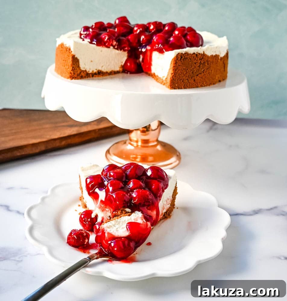 Effortless Cheesecake Delights 5 Creamy No Bake Cheesecake filling spread over a graham cracker crust.