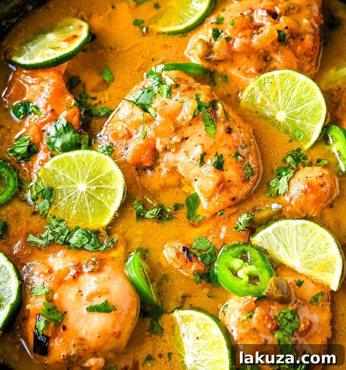 Island Zest Coconut Lime Chicken 5 A serving of Coconut Lime Chicken over white rice, garnished with cilantro.