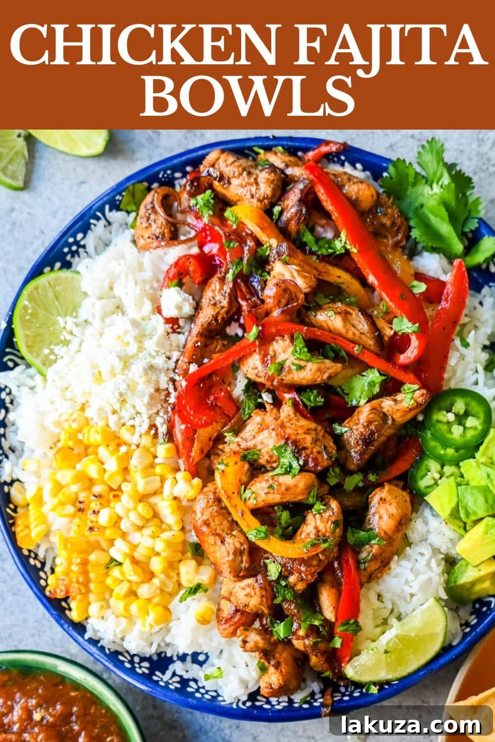 Sizzling Chicken Fajita Bowl 6 Close-up of a vibrant Chicken Fajita Bowl, emphasizing the juicy chicken, fresh vegetables, and delicious toppings, ready to be served.