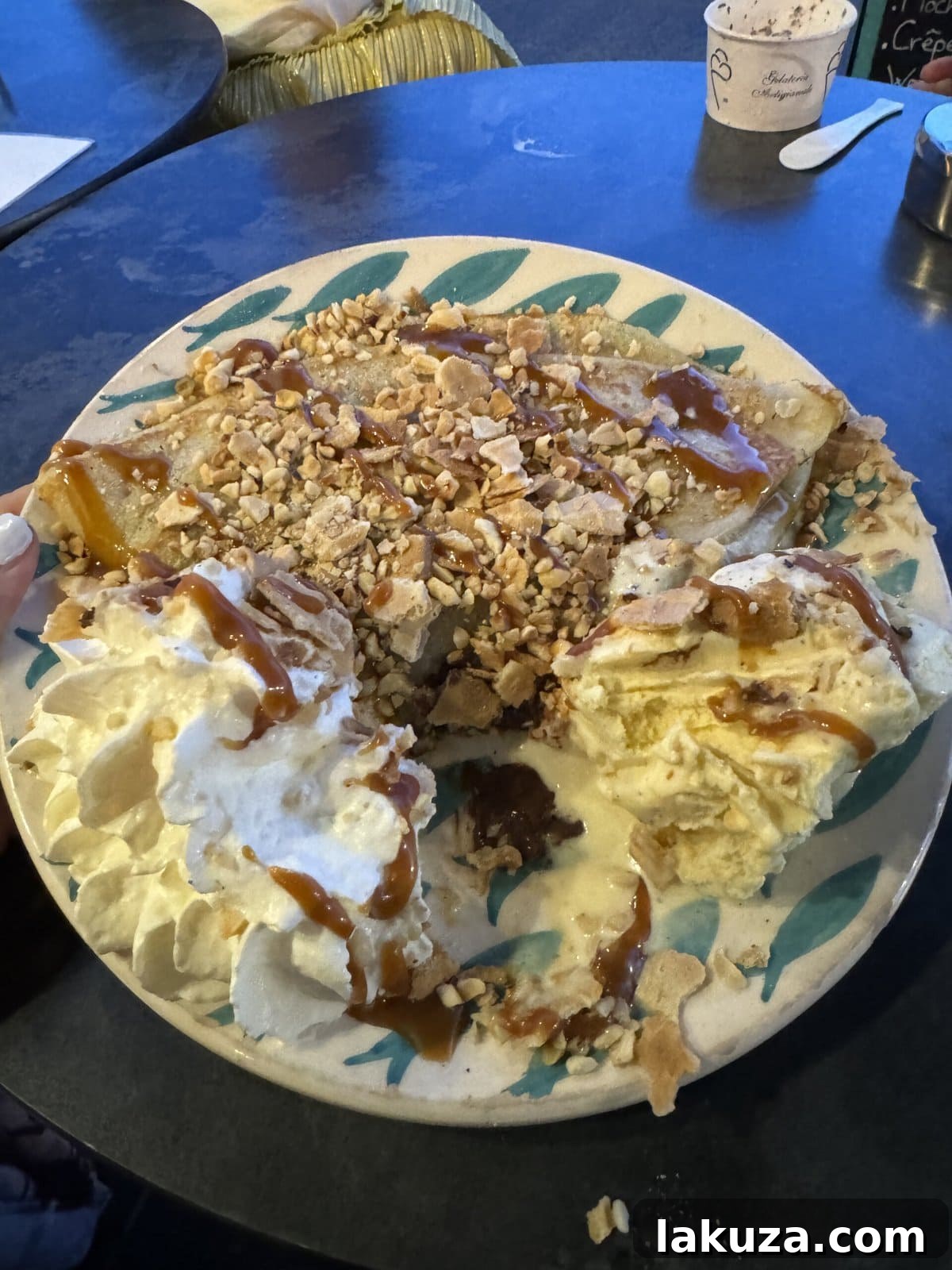 TGIF Gabfest 60 A heavenly crepe filled with Nutella, topped with vanilla bean gelato and salted caramel sauce