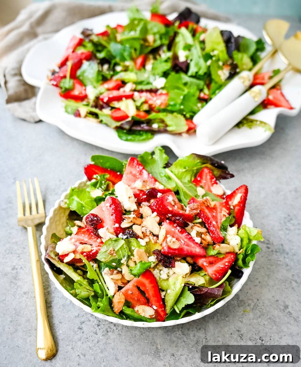 Refreshing Strawberry Spring Mix Salad 4 Strawberry Spring Mix Salad. This Strawberry Poppyseed Salad is made with spring mix, fresh strawberries, creamy and tangy feta cheese, sugared almonds, and tossed with a sweet homemade poppyseed dressing.
