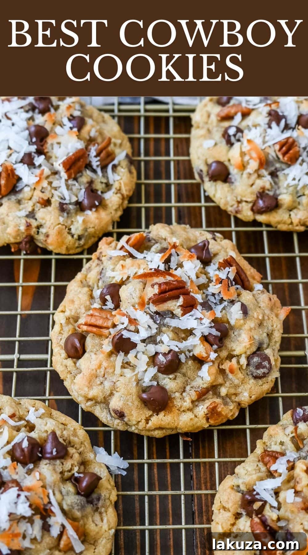 A beautifully styled shot of Best Cowboy Cookies, highlighting their delicious and chunky appearance.