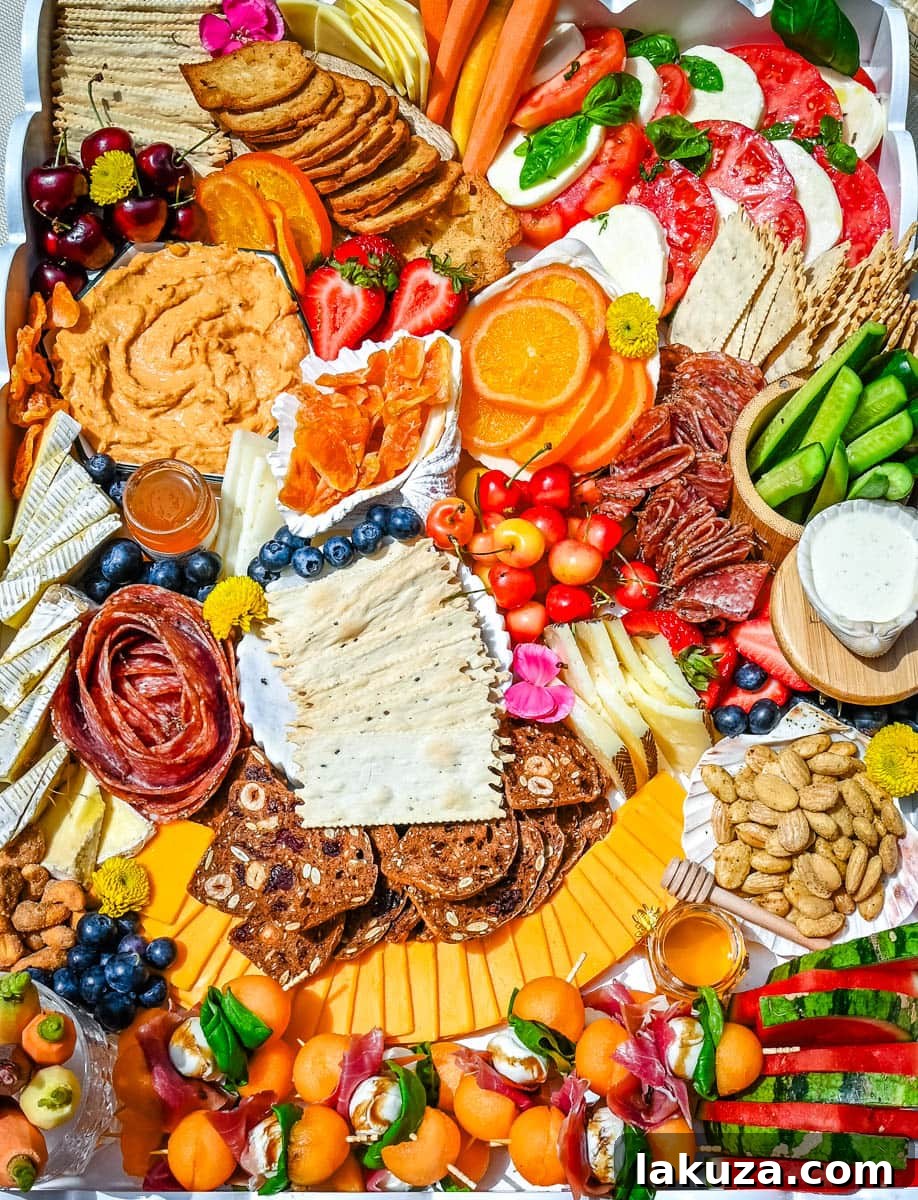 A delicious selection of cheeses, cured meats, and fresh summer berries on a charcuterie board.