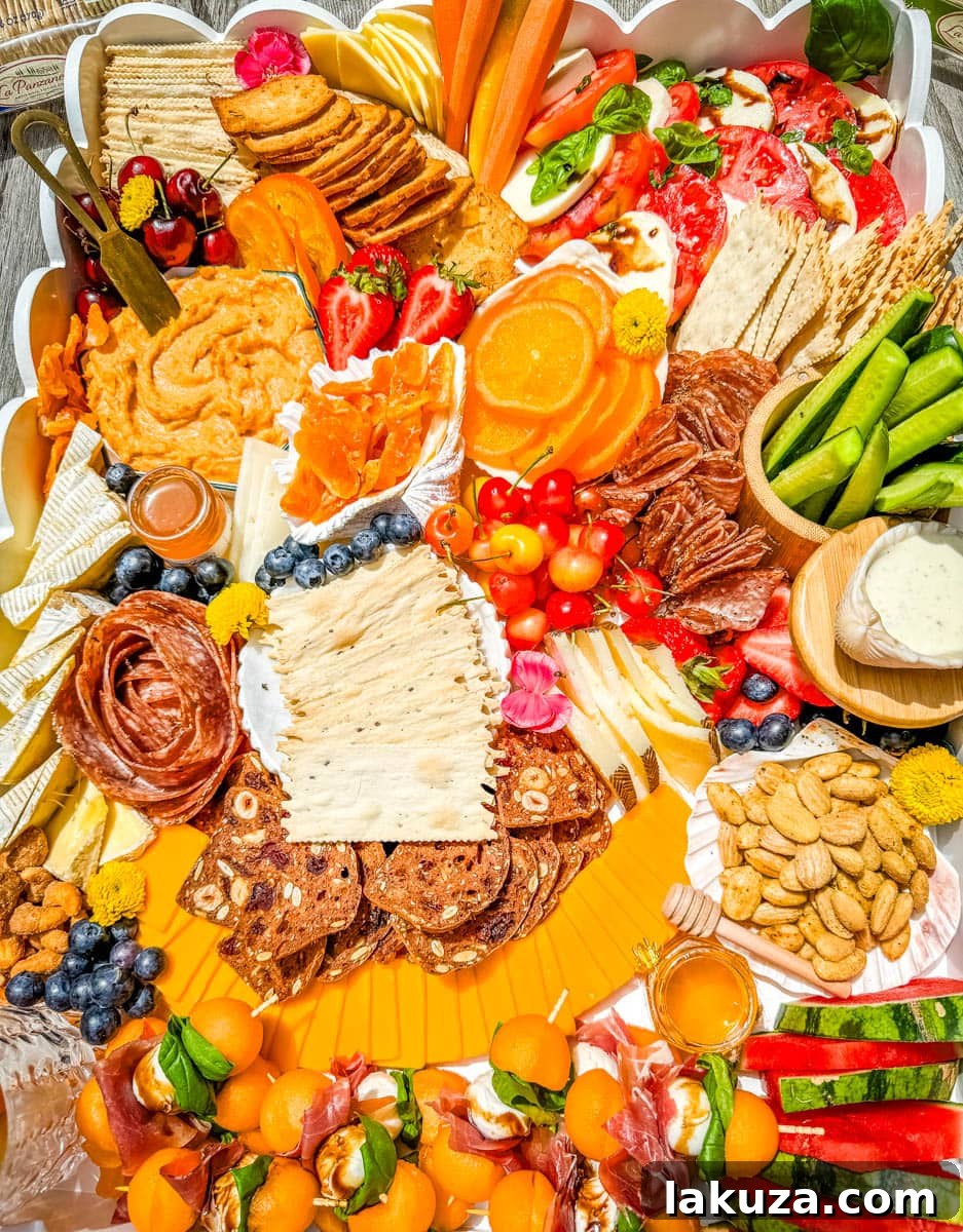 Delicate edible flowers scattered over a summer charcuterie board, adding beauty and charm.