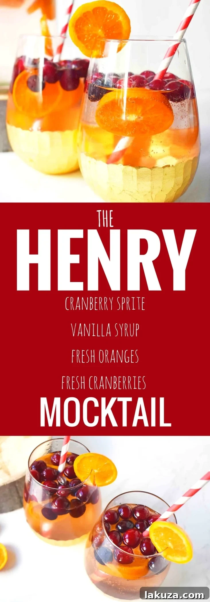 The Henry Crimson Citrus Sparkler 7 The Henry Cranberry Orange Mocktail banner image with recipe details.
