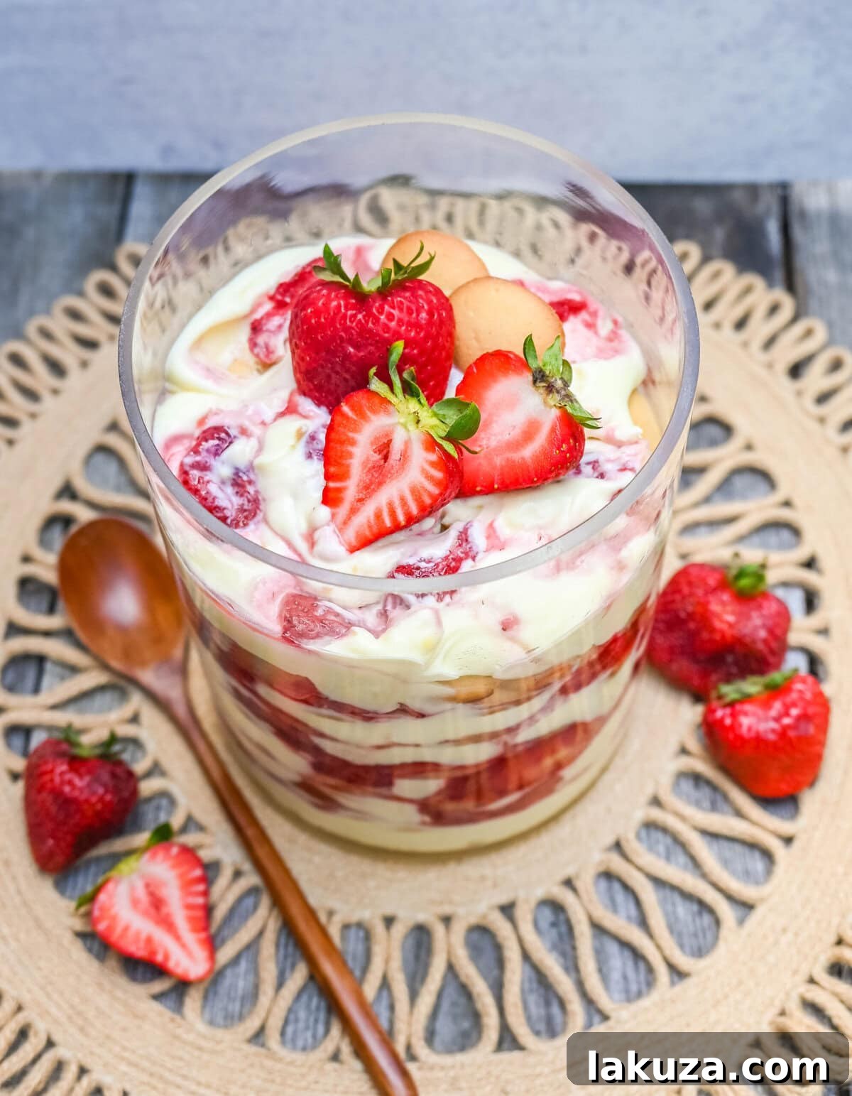Close-up of creamy vanilla pudding being prepared for the Magnolia Bakery Strawberry Shortcake Pudding, showcasing its smooth texture.