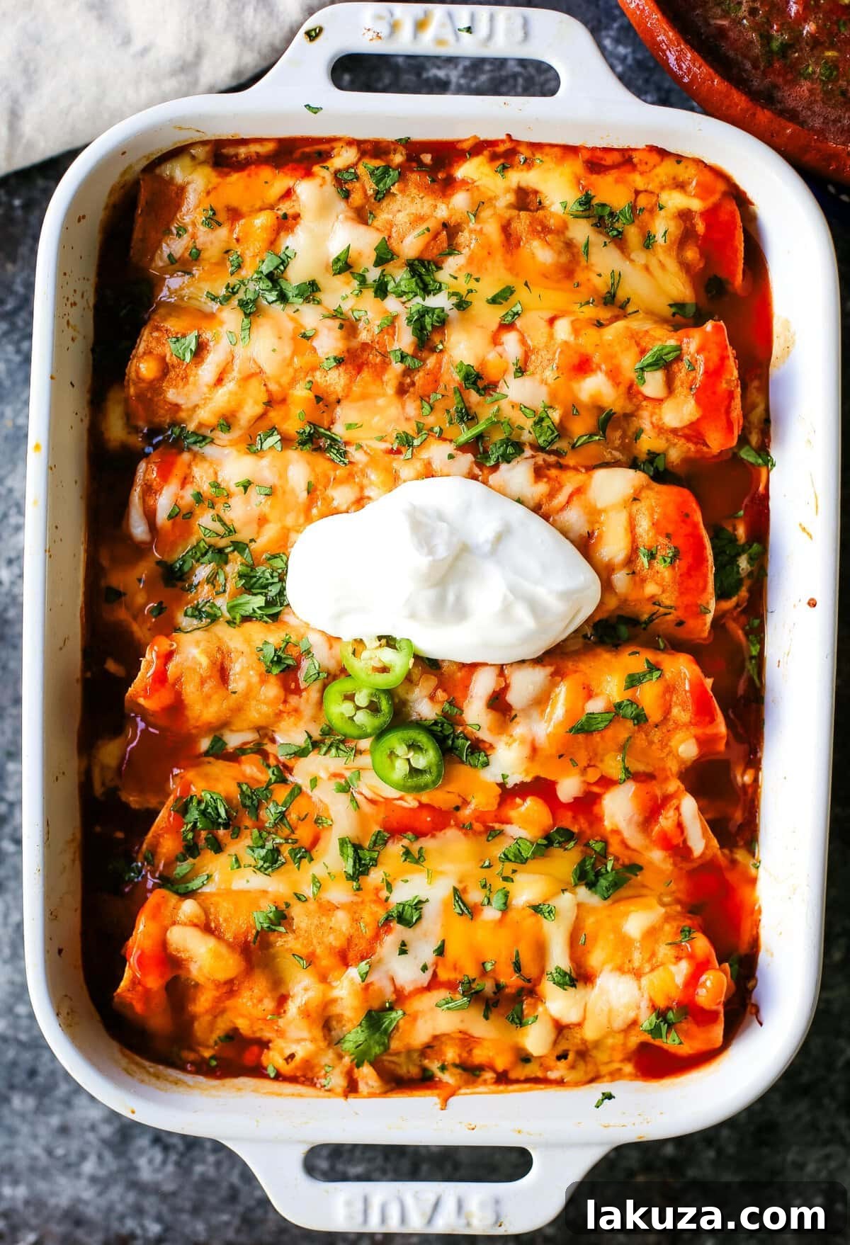 Simple Weeknight Chicken Enchiladas 6 Quick and Easy Chicken Enchiladas with delicious toppings.