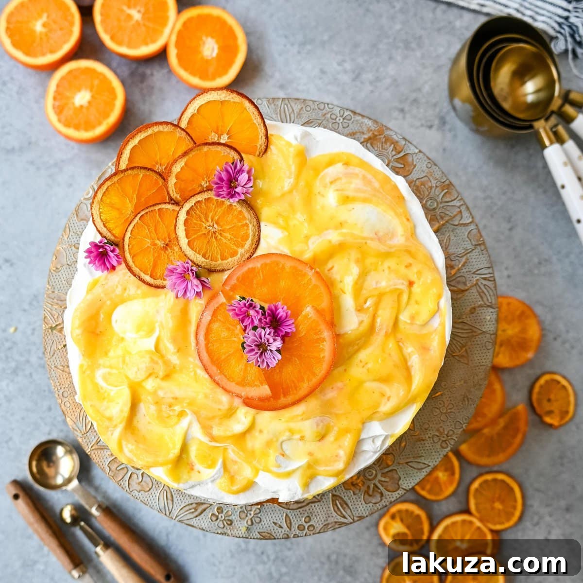 Beautifully decorated Orange Olive Oil Cake slice