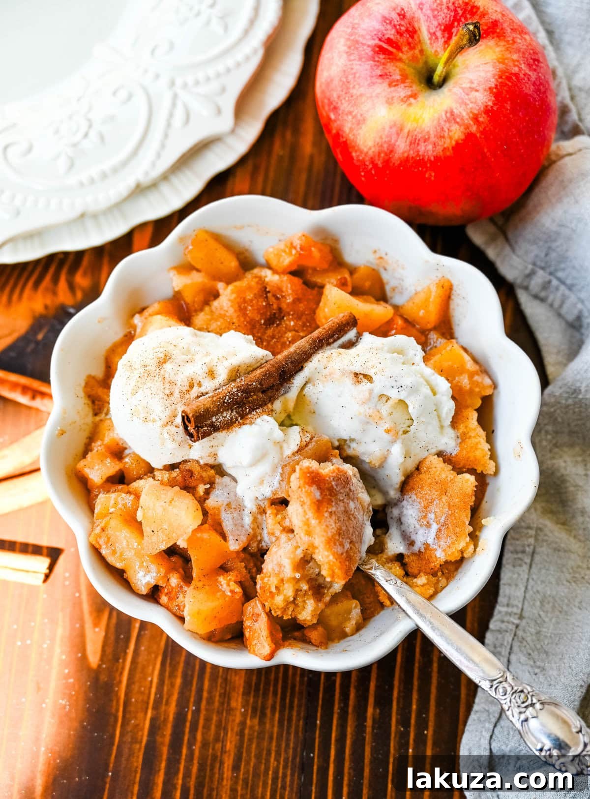 Homestyle Apple Cobbler 5 This Apple Cobbler recipe is made with fresh apples sauteed with butter, cinnamon, brown sugar, and apple cider and then baked with the most perfect topping that is sweet, crisp, and pairs perfectly with the fresh apples. This is the best apple cobbler recipe!