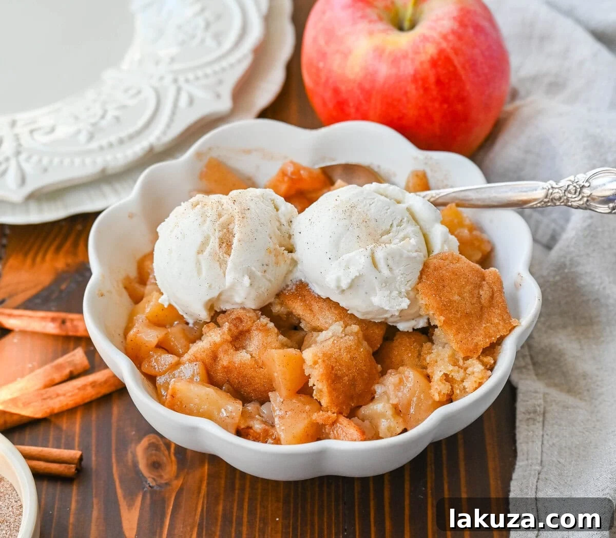 Homestyle Apple Cobbler 6 This Apple Cobbler recipe is made with fresh apples sauteed with butter, cinnamon, brown sugar, and apple cider and then baked with the most perfect topping that is sweet, crisp, and pairs perfectly with the fresh apples. This is the best apple cobbler recipe!