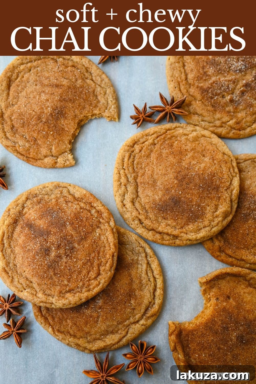 A close-up shot of freshly baked Chai Sugar Cookies, highlighting their spiced exterior and tender texture, ready to be enjoyed.