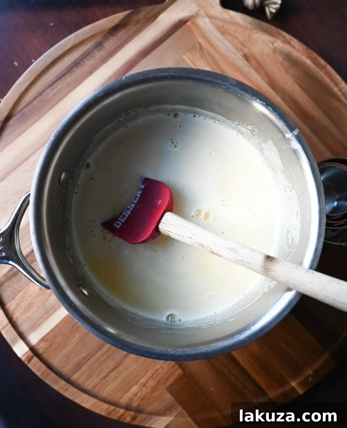 Vanilla Creme Anglaise for Bread Pudding 5 Heat milk and cream in a saucepan to make vanilla sauce or creme anglaise.