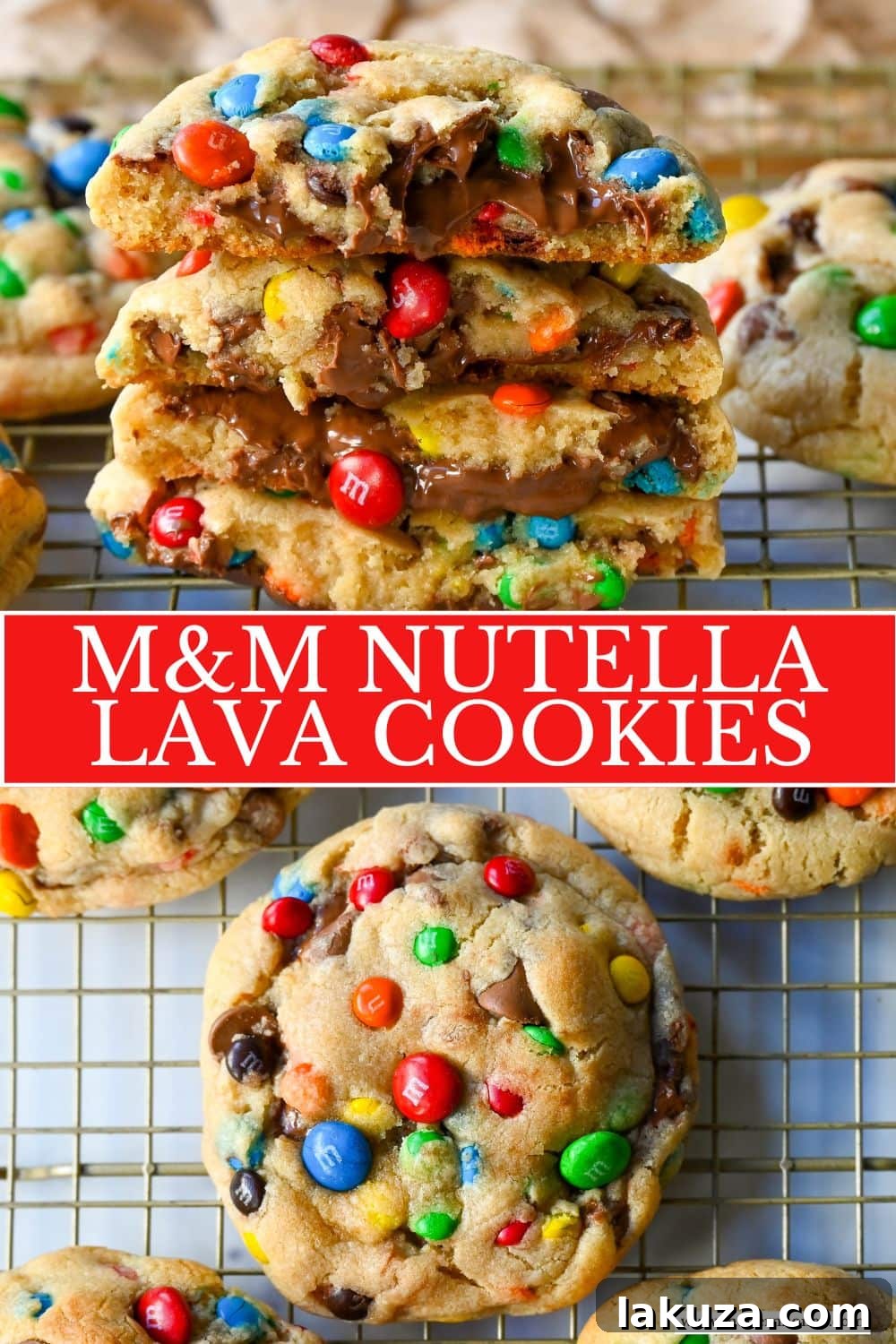 M&M Nutella Volcano Cookies 13 A Pinterest-optimized image of M&M Nutella Lava Cookies, highlighting their stuffed nature and deliciousness.