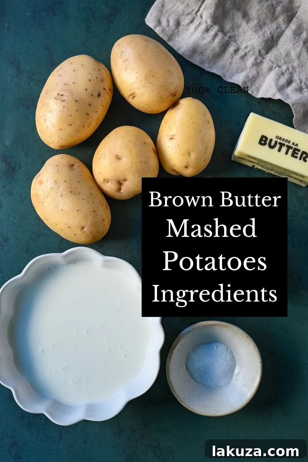 Essential ingredients for making delicious Brown Butter Mashed Potatoes.