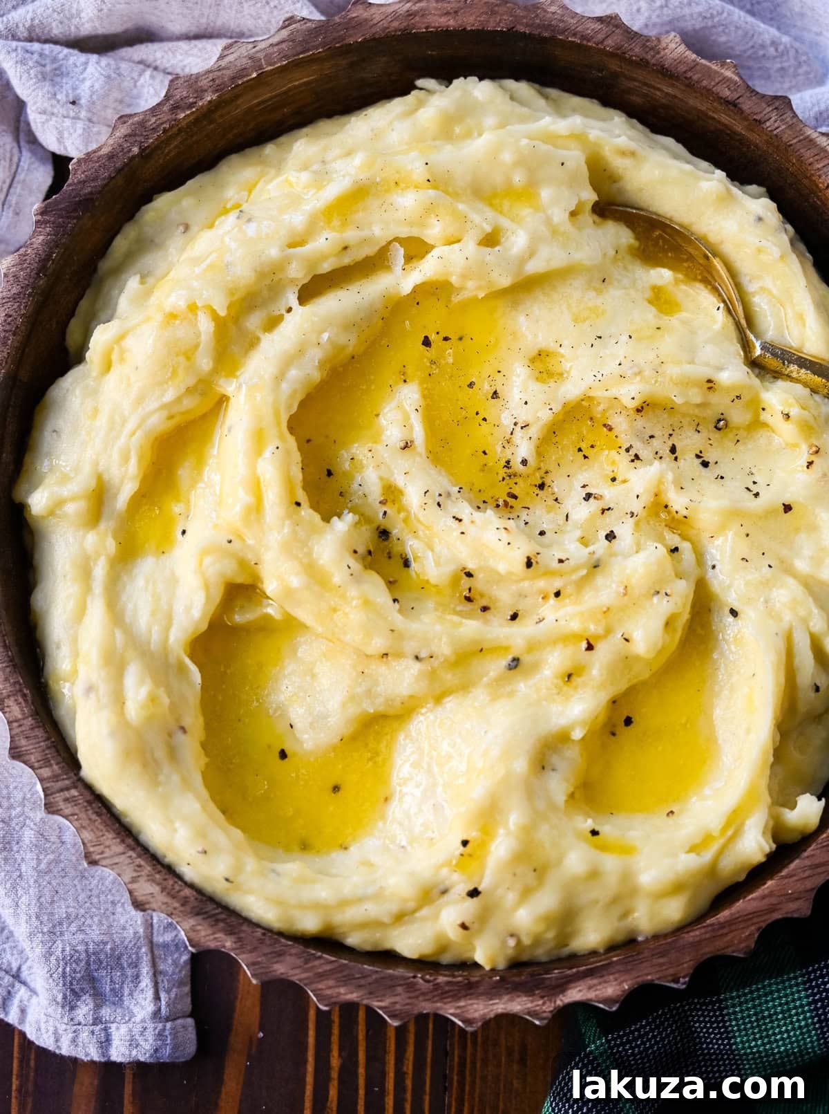Perfectly mashed Brown Butter Mashed Potatoes ready to be served.