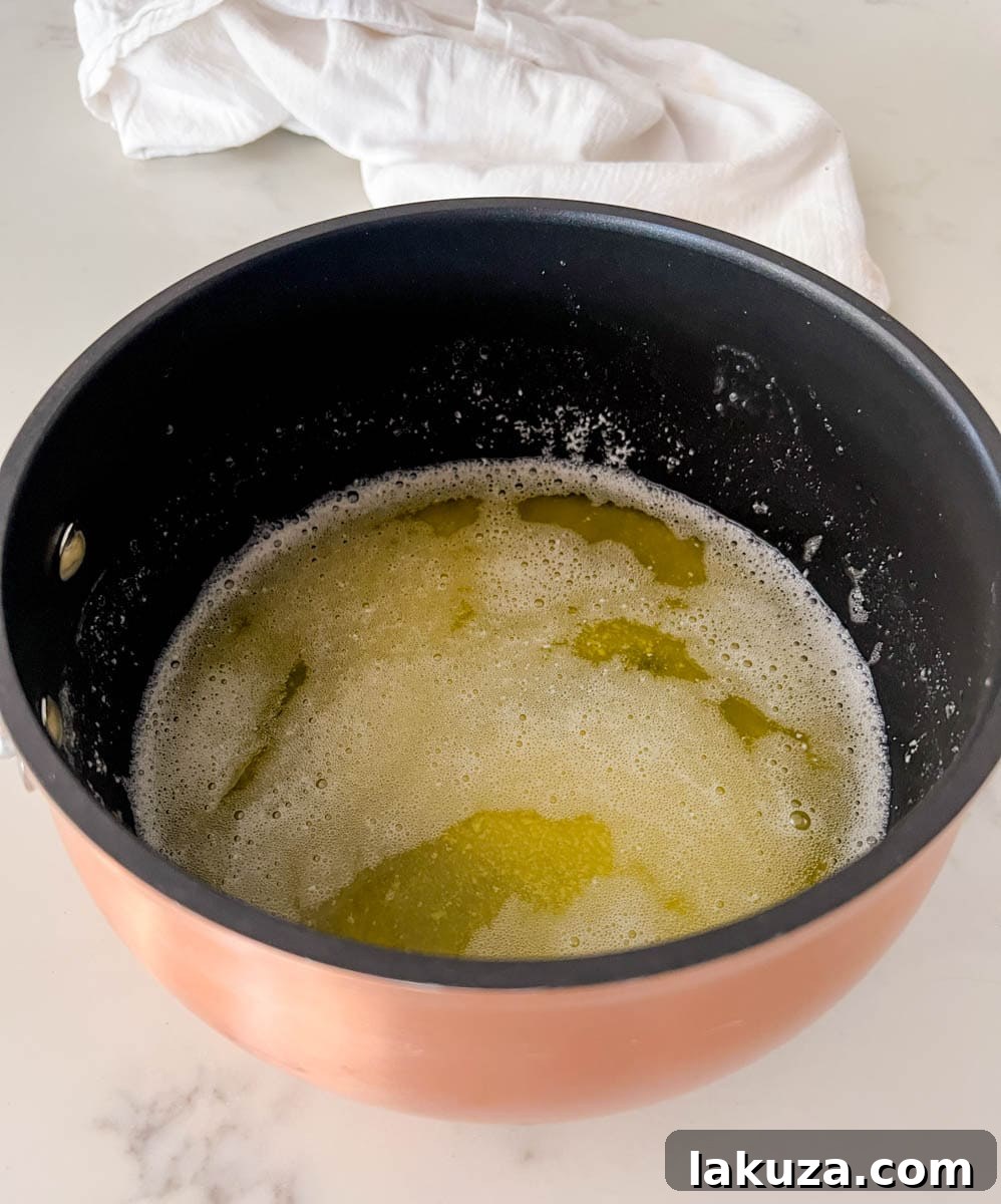 Steps for browning butter for mashed potatoes.