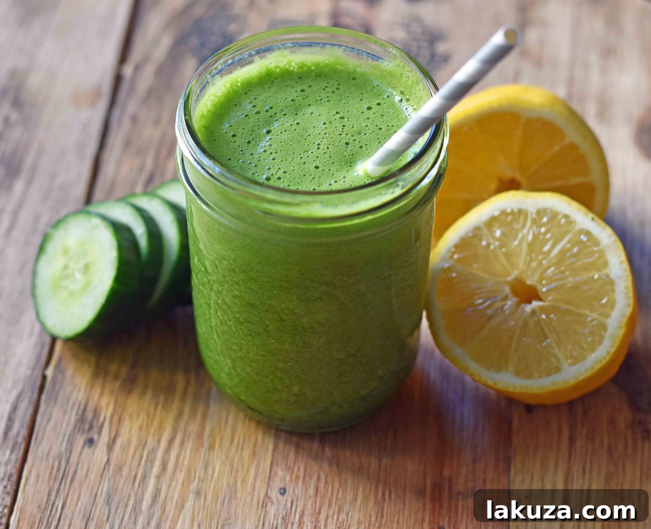 Youthful Glow Green Smoothie. A blend of healthy greens like spinach, lemon juice, cucumber, and banana for a light and fresh taste.