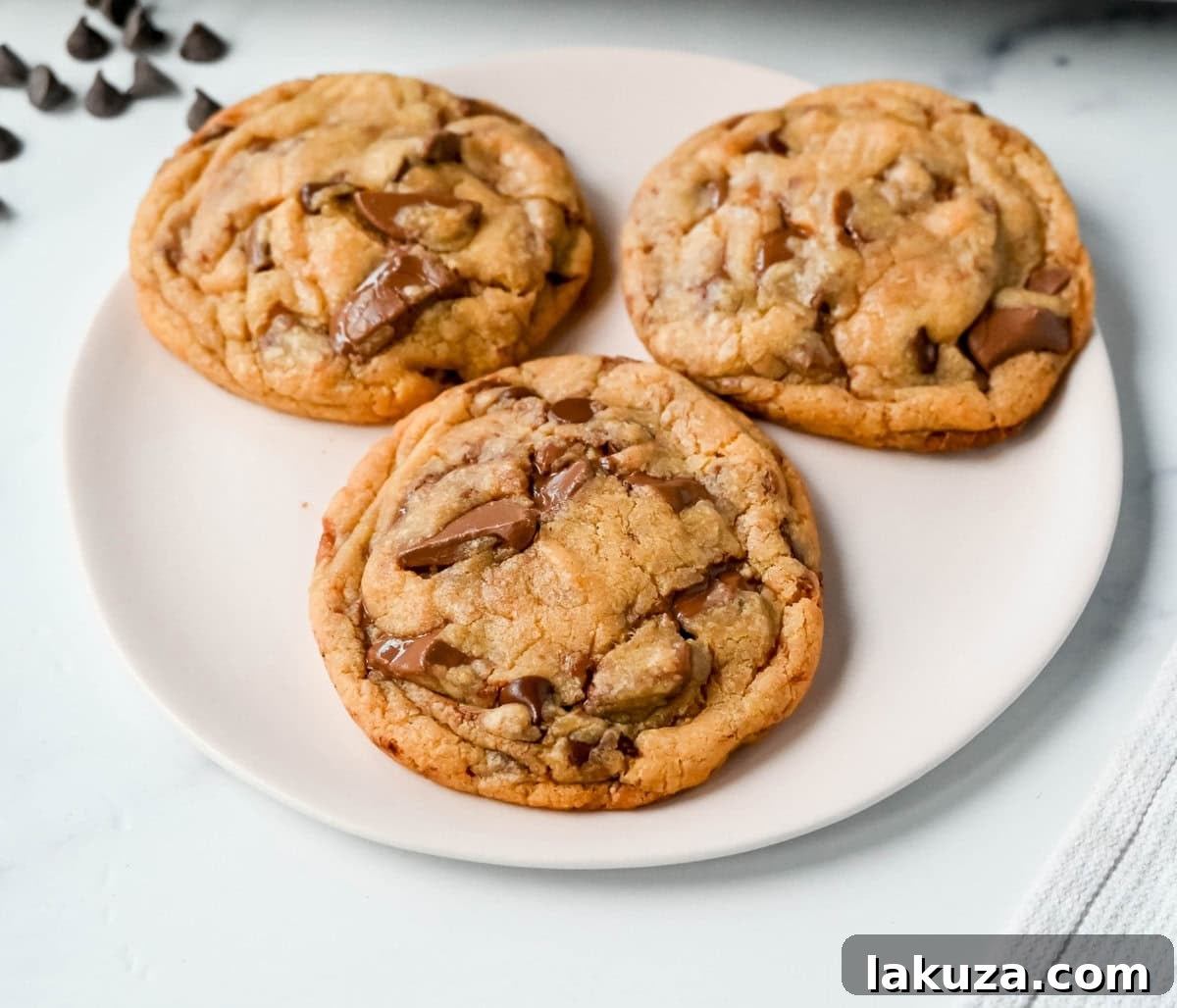 Irresistibly Chewy Condensed Milk Chocolate Chip Cookies 4 A stack of perfectly baked chewy chocolate chip cookies, rich with sweetened condensed milk, ready to be enjoyed.