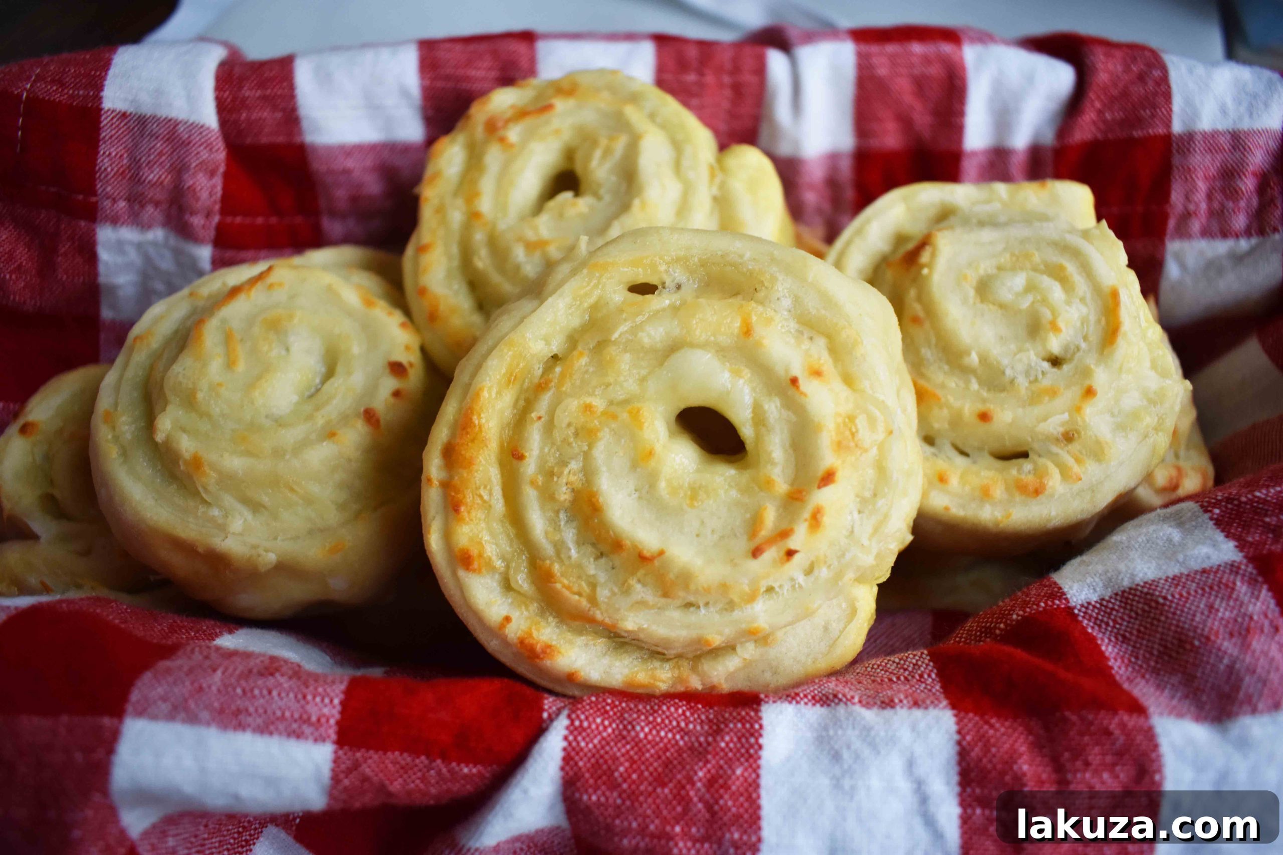 Golden's Savory Garlic Parmesan Cheese Rolls 7 Close-up of a warm garlic parmesan cheese roll, revealing the melted cheese inside.
