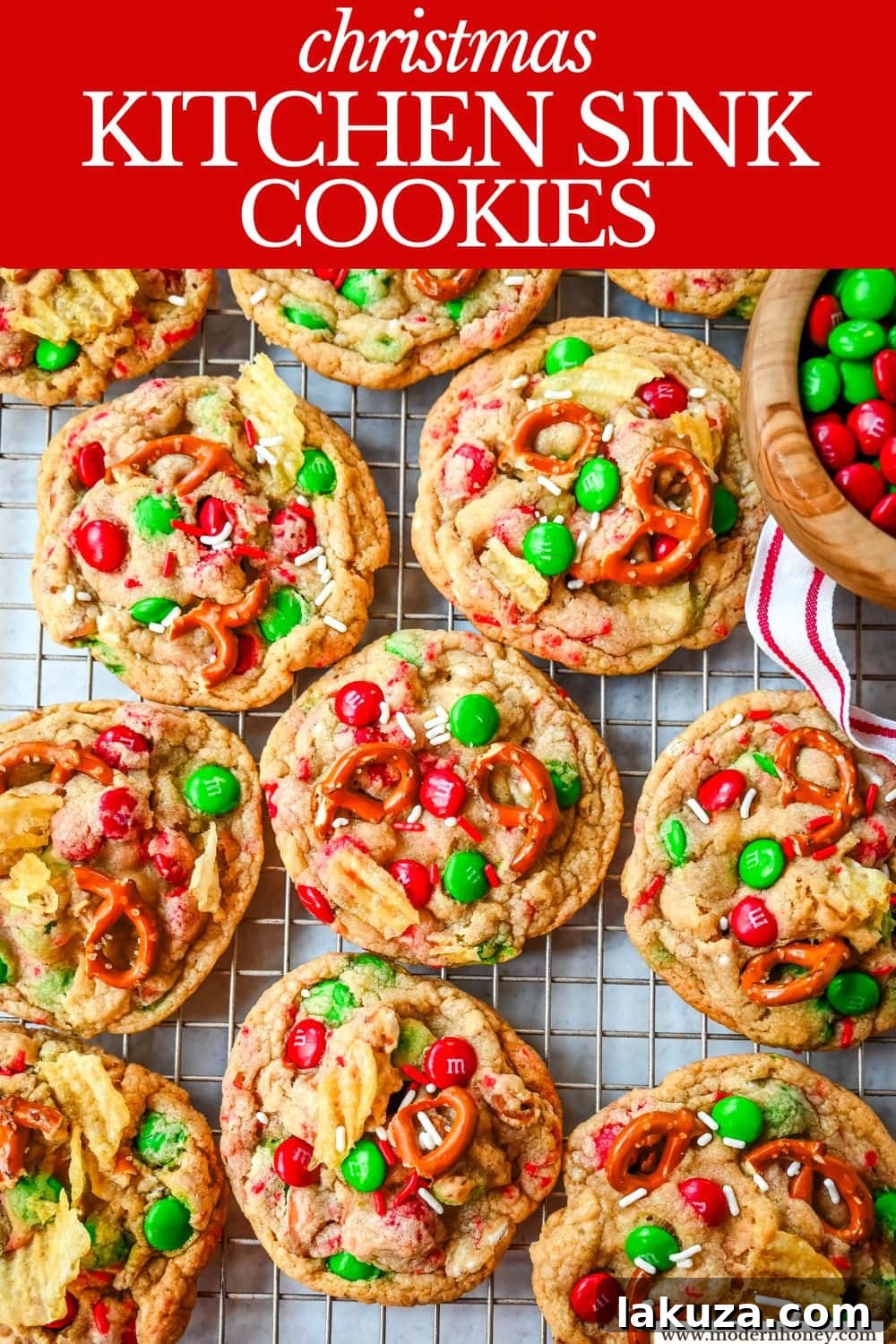 Christmas Cornucopia Cookies 8 Get ready to bake the ultimate Christmas treat with these Christmas Kitchen Sink Cookies! Packed with holiday M&M's, pretzels, potato chips, sprinkles, and optional chocolate chips, these cookies bring together sweet, salty, and festive flavors in every bite. They're easy to make, fun to customize, and perfect for gifting, cookie swaps, and for your Christmas baking.
