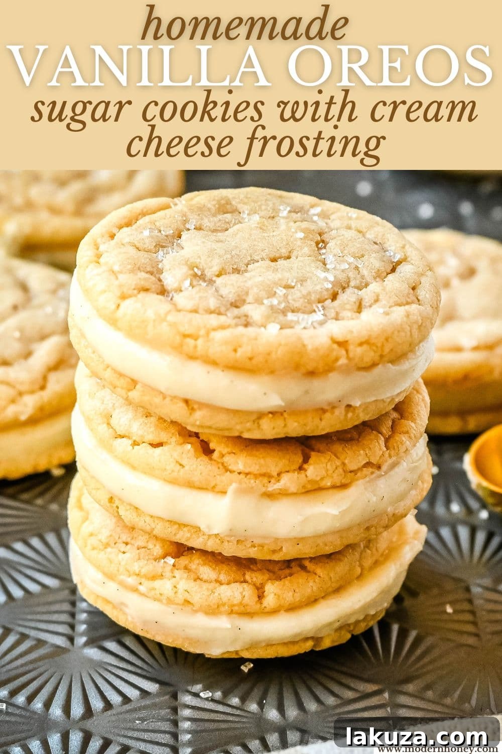 Cream Cheese Frosted Sugar Cookie Sandwiches 8 Homemade Vanilla Oreos: Sugar Sandwich Cookies with Cream Cheese Frosting, a delightful and easy-to-make dessert.