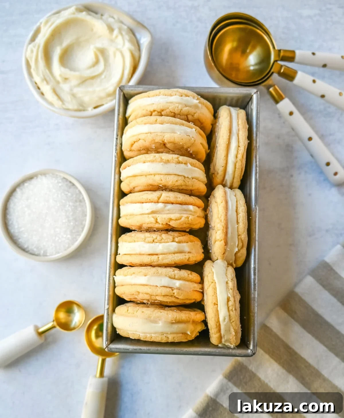 Cream Cheese Frosted Sugar Cookie Sandwiches 6 A stack of beautifully assembled Sugar Sandwich Cookies with Cream Cheese Frosting, ready to be enjoyed.